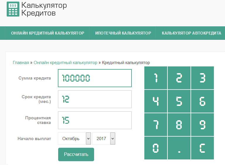 Кредитный калькулятор микрозайма онлайн
